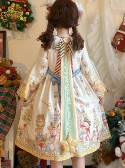 Sweet Lolita Dress Polyester Long Sleeves Bows Sweet Christmas Lolita Dress