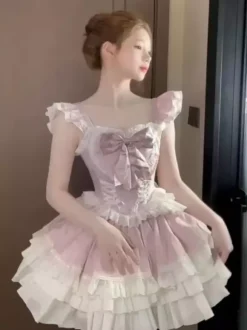 Sweet Lolita Dress Polyester Sleeveless Bowknot Sweet Jumper Lolita Jsk