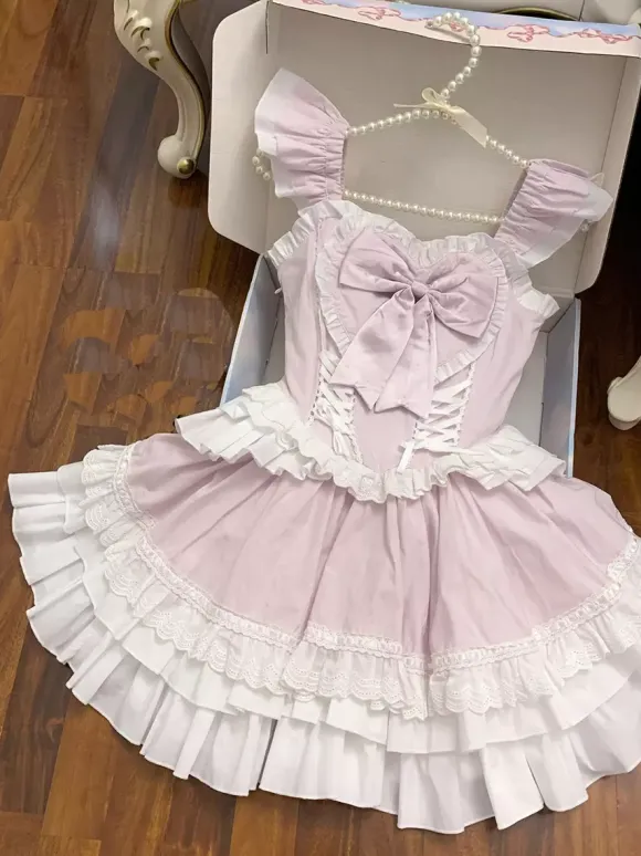 Sweet Lolita Dress Polyester Sleeveless Bowknot Sweet Jumper Lolita Jsk