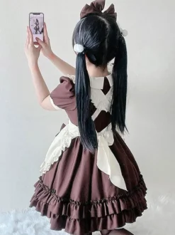 Sweet Lolita Dress Polyester Short Sleeves Ruffles Dress