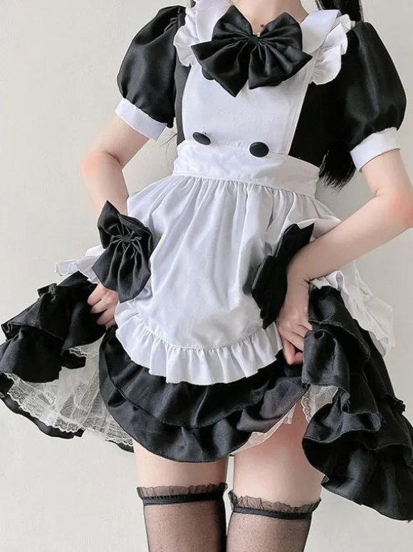 Sweet Lolita Dress Polyester Short Sleeves Ruffles Dress