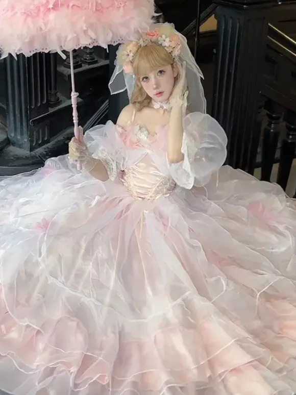 Sweet Lolita Dress Short Sleeves Jumper Bride Wedding Hime Lolita Dress