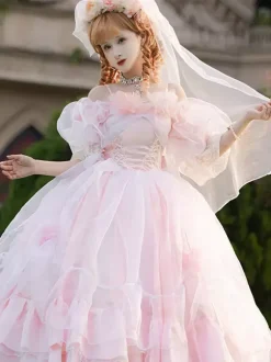 Sweet Lolita Dress Short Sleeves Jumper Bride Wedding Hime Lolita Dress