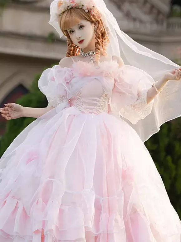 Sweet Lolita Dress Short Sleeves Jumper Bride Wedding Hime Lolita Dress