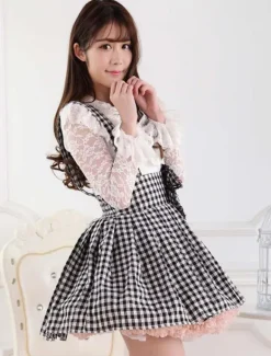 Sweet Lolita Dress SK Check Bow Lolita Suspender Skirt