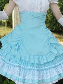 Sweet Lolita Dress SK Pink Lace Criss Cross Ruffle High Waist Cotton Lolita Skirt