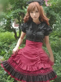 Sweet Lolita Dress SK Pink Lace Criss Cross Ruffle High Waist Cotton Lolita Skirt