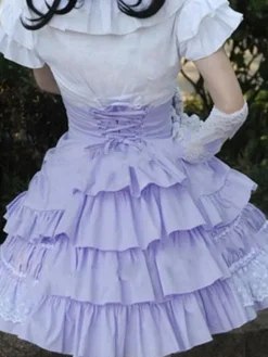Sweet Lolita Dress SK Pink Lace Criss Cross Ruffle High Waist Cotton Lolita Skirt