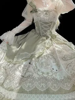 Sweet Lolita Dress Sleeveless Jumper Skirt Pearls Classic Fairytale Party Costume Satin Fabric Kawaii Fashion