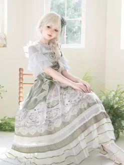 Sweet Lolita Dress Sleeveless Jumper Skirt Pearls Classic Fairytale Party Costume Satin Fabric Kawaii Fashion