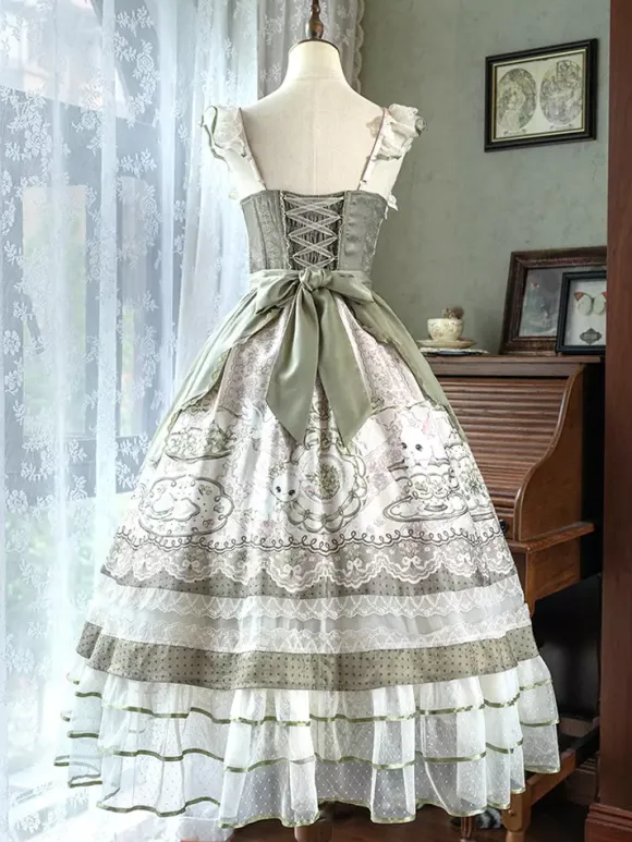 Sweet Lolita Dress Sleeveless Jumper Skirt Pearls Classic Fairytale Party Costume Satin Fabric Kawaii Fashion