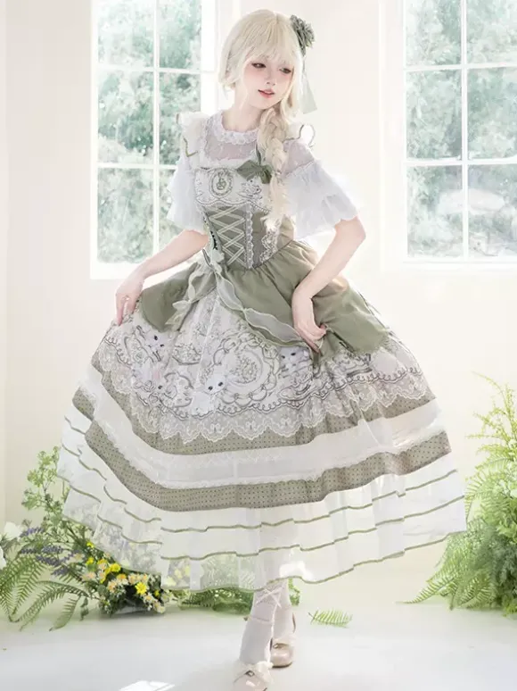 Sweet Lolita Dress Sleeveless Jumper Skirt Pearls Classic Fairytale Party Costume Satin Fabric Kawaii Fashion