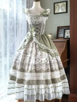 Sweet Lolita Dress Sleeveless Jumper Skirt Pearls Classic Fairytale Party Costume Satin Fabric Kawaii Fashion