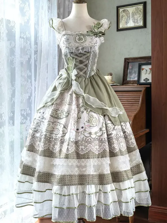 Sweet Lolita Dress Sleeveless Jumper Skirt Pearls Classic Fairytale Party Costume Satin Fabric Kawaii Fashion