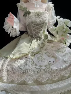 Sweet Lolita Dress Sleeveless Jumper Skirt Pearls Classic Fairytale Party Costume Satin Fabric Kawaii Fashion