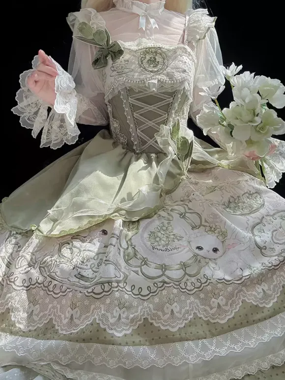 Sweet Lolita Dress Sleeveless Jumper Skirt Pearls Classic Fairytale Party Costume Satin Fabric Kawaii Fashion