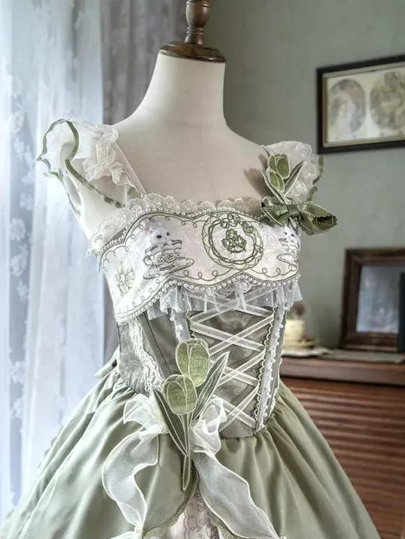 Sweet Lolita Dress Sleeveless Jumper Skirt Pearls Classic Fairytale Party Costume Satin Fabric Kawaii Fashion