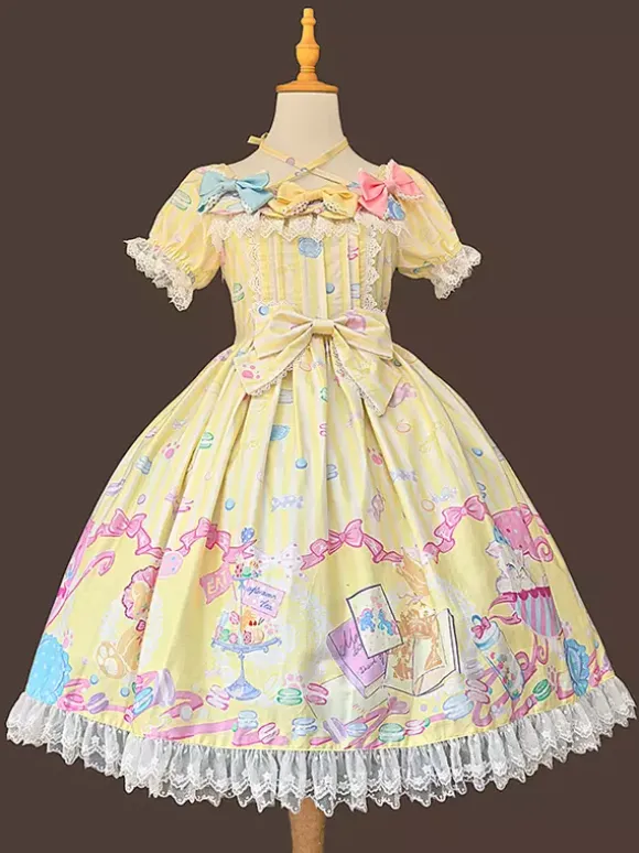 Sweet Lolita Dress Sleeveless Bows Dress Sweet Fairytale Yellow Dress