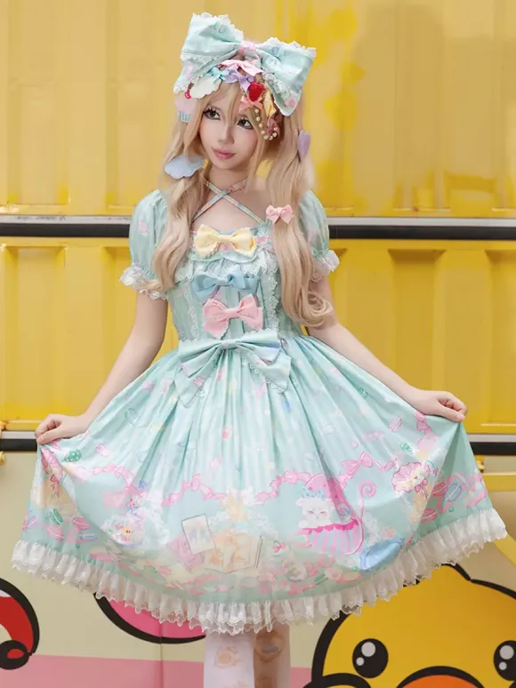 Sweet Lolita Dress Sleeveless Bows Dress Sweet Fairytale Yellow Dress