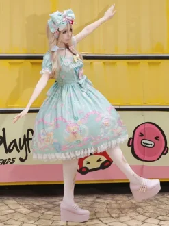 Sweet Lolita Dress Sleeveless Bows Dress Sweet Fairytale Yellow Dress