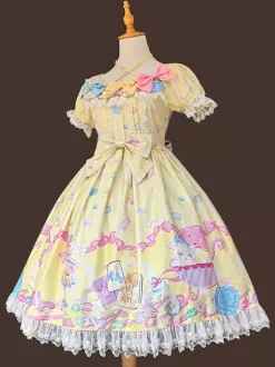 Sweet Lolita Dress Sleeveless Bows Dress Sweet Fairytale Yellow Dress