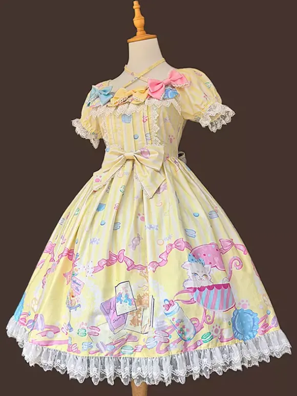 Sweet Lolita Dress Sleeveless Bows Dress Sweet Fairytale Yellow Dress