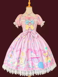 Sweet Lolita Dress Sleeveless Bows Dress Sweet Fairytale Yellow Dress