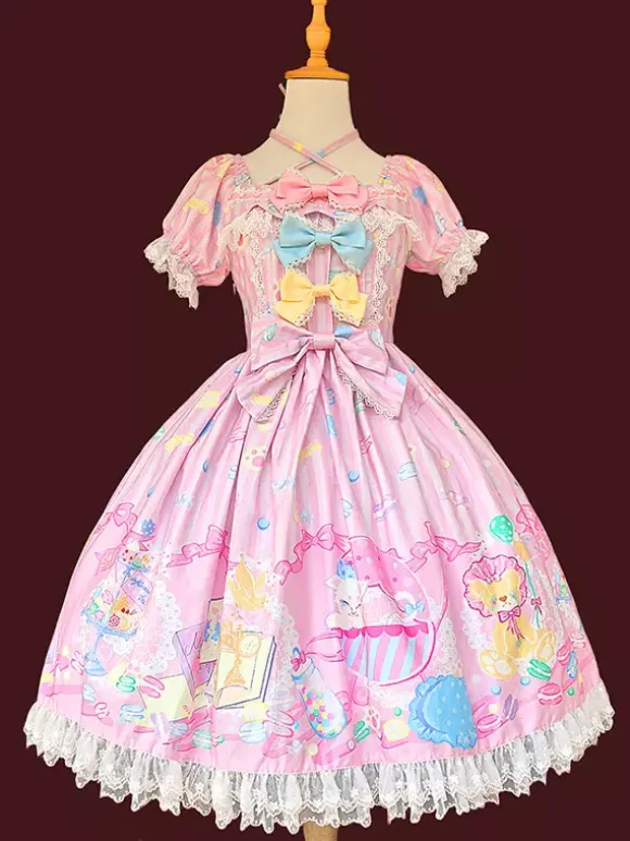 Sweet Lolita Dress Sleeveless Bows Dress Sweet Fairytale Yellow Dress