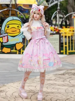 Sweet Lolita Dress Sleeveless Bows Dress Sweet Fairytale Yellow Dress