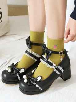 Sweet Lolita Footwear Black Bowknot PU Leather Daily Casual Lolita Shoes