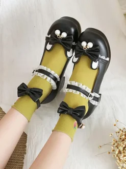 Sweet Lolita Footwear Black Bowknot PU Leather Daily Casual Lolita Shoes