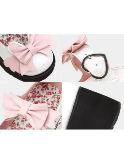 Sweet Lolita Footwear Black Bows Round Toe PU Leather Lolita Shoes