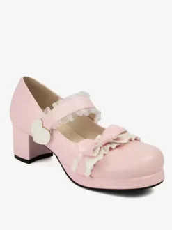 Sweet Lolita Footwear Black Bows PU Leather Chunky Heel Lolita Pumps