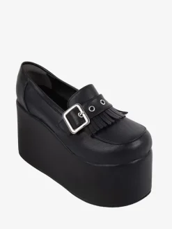 Sweet Lolita Footwear Black Chains Round Toe PU Leather Lolita Pumps