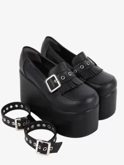 Sweet Lolita Footwear Black Chains Round Toe PU Leather Lolita Pumps
