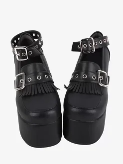 Sweet Lolita Footwear Black Chains Round Toe PU Leather Lolita Pumps