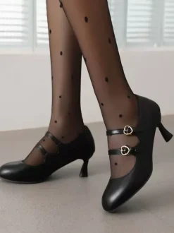 Sweet Lolita Footwear Black Round Toe PU Leather Lolita Shoes