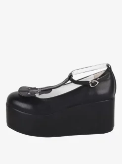 Sweet Lolita Footwear Black T-Strap Round Toe PU Leather Lolita Shoes
