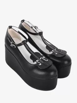 Sweet Lolita Footwear Black T-Strap Round Toe PU Leather Lolita Shoes