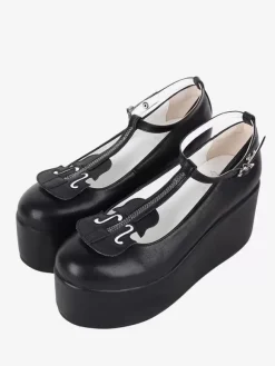 Sweet Lolita Footwear Black T-Strap Round Toe PU Leather Lolita Shoes