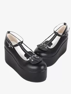 Sweet Lolita Footwear Black T-Strap Round Toe PU Leather Lolita Shoes
