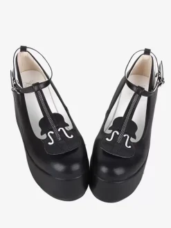 Sweet Lolita Footwear Black T-Strap Round Toe PU Leather Lolita Shoes