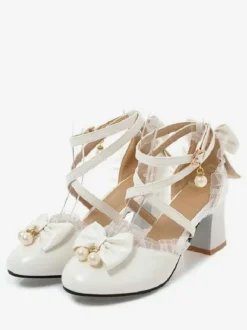 Sweet Lolita Footwear Bow Lace High Heel Leather Lolita Pump Shoes