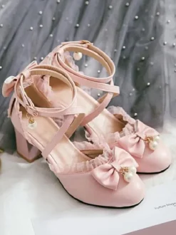 Sweet Lolita Footwear Bow Lace High Heel Leather Lolita Pump Shoes