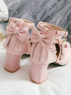 Sweet Lolita Footwear Bow Lace High Heel Leather Lolita Pump Shoes
