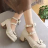 Sweet Lolita Footwear Bows Lace Leather Chunky Heel Lolita Pumps
