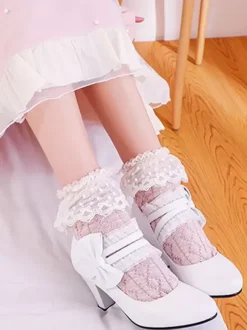Sweet Lolita Footwear Bows Leather Prism Heel Lolita Pumps