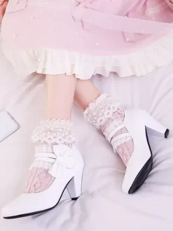 Sweet Lolita Footwear Bows Leather Prism Heel Lolita Pumps
