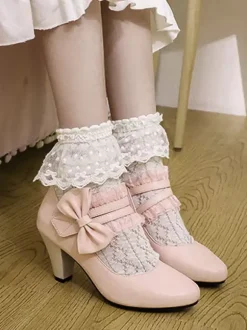 Sweet Lolita Footwear Bows Leather Prism Heel Lolita Pumps