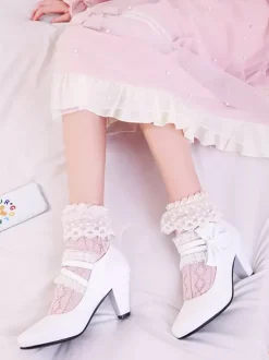 Sweet Lolita Footwear Bows Leather Prism Heel Lolita Pumps